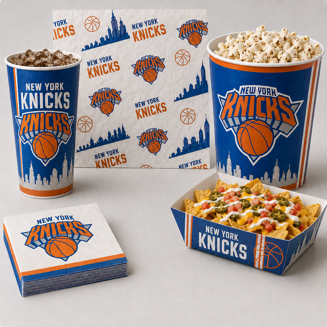 New York basketball themed stadium food packaging