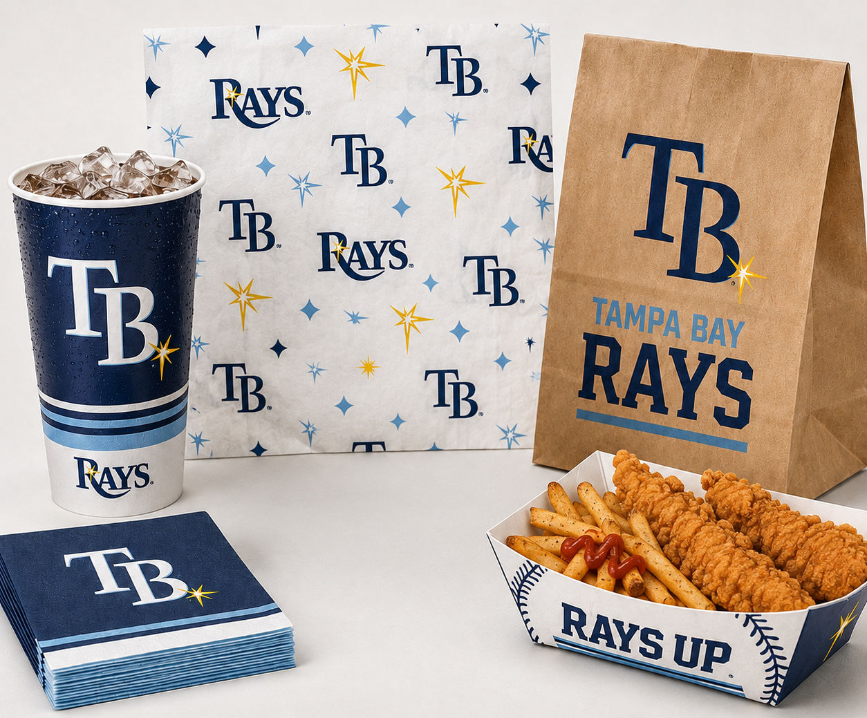 Tampa Bay baseball themed stadium food packaging